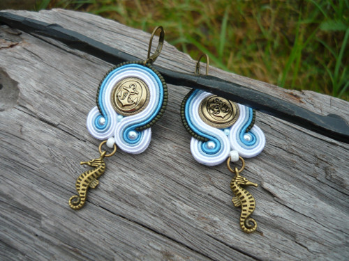 !AKCE! Soutache náušnice Moře..Nebe..Kotvy :) — foto 3