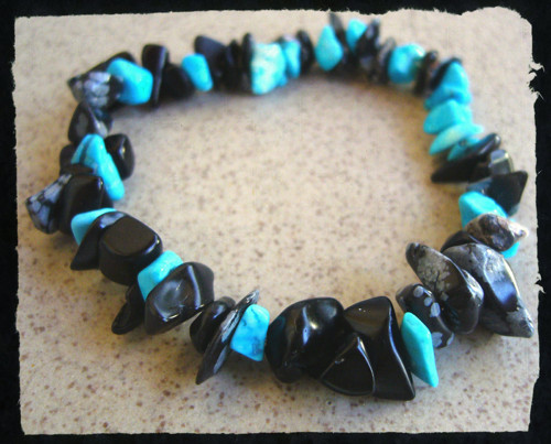 Náramek obsidián / tyrkenit — foto 2