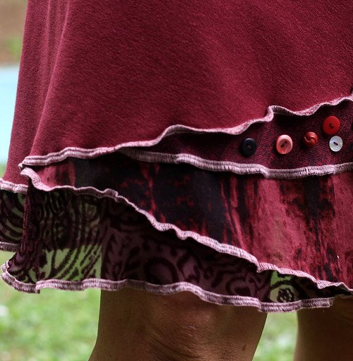 "Patchworková" sukně vínová s knoflíčky — foto 3