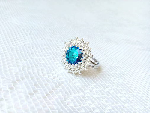 Bermuda blue ring (Swarovski / Rhodium) — foto 2