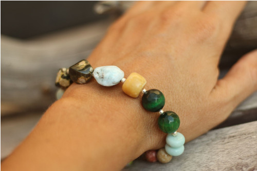 Boho náramok z minerálov jaspis, amazonit, larimar — foto 2