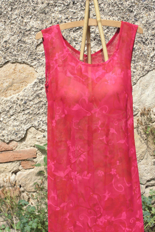 Šaty šifon, magenta - Květy — foto 2