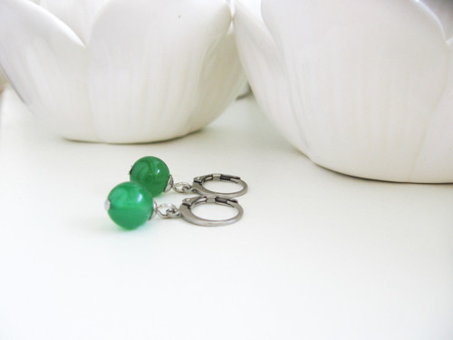 Green náušnice Achát • nerezová ocel — foto 3
