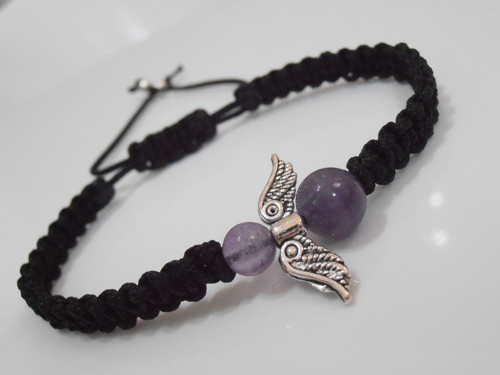 Andělský černý náramek s Ametystem (macramé) — foto 2