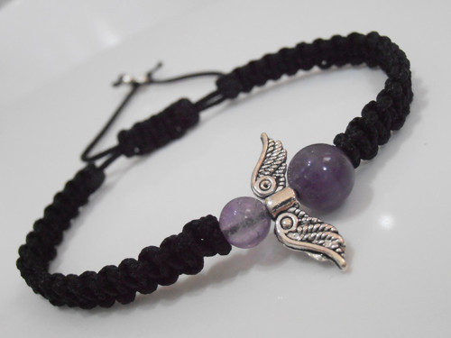 Andělský černý náramek s Ametystem (macramé) — foto 3