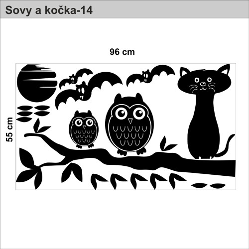 Sovy a kočka-14, 110x91 cm — foto 2