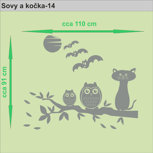 Sovy a kočka-14, 110x91 cm — foto 3
