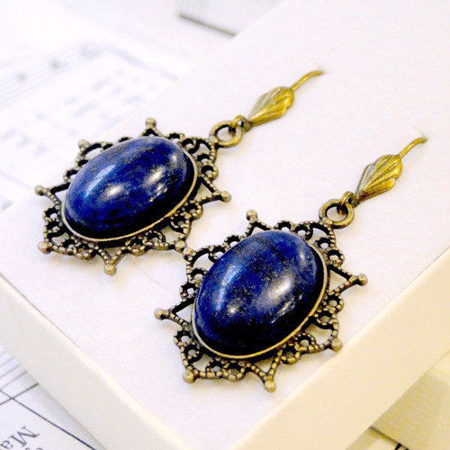 Náušnice s lapisom lazuli v bronz. prevedení — foto 2