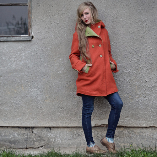 Coco Orange Wool Coat - kabát s voskovou batikou — foto 6