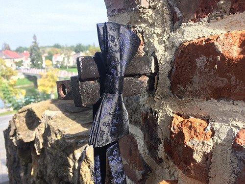 Pánský motýlek - černý s modrým vzorem růží — foto 5