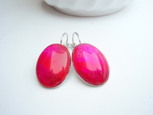 Zářivá pink , postříbřené - náušnice — foto 3