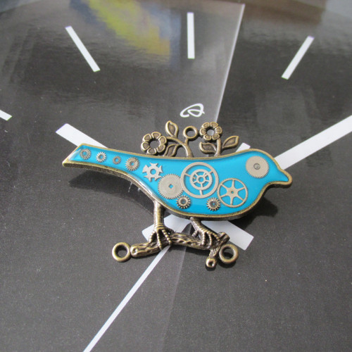 TYRKYSOVÝ PTÁČEK, brož, steampunková — foto 2