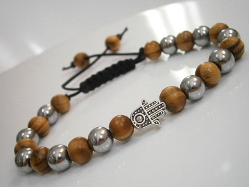 Pánský náramek - Dřevo/Hematit/Hamsa — foto 3