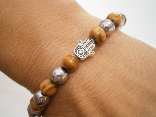 Pánský náramek - Dřevo/Hematit/Hamsa — foto 5