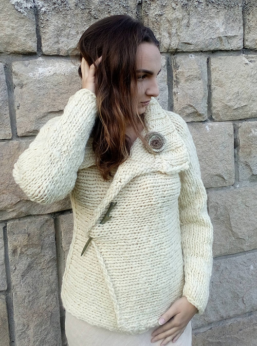 Ručně předený vlněný kabátek Natural — foto 2