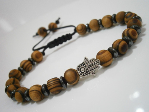Pánský náramek - Dřevo/Hematit/Hamsa — foto 2