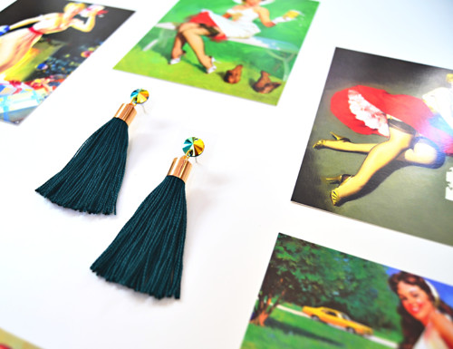 Náušnice Gold Bottle Green Tassel — foto 4