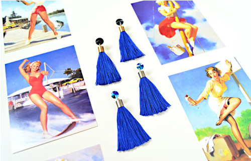 Náušnice Gold Black Blue Tassel — foto 2