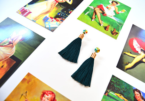 Náušnice Gold Bottle Green Tassel — foto 5