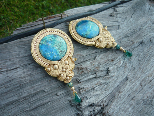 Soutache náušnice Luxury Golden Ocean — foto 3