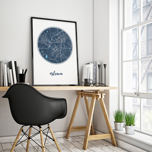 OSTRAVA, 50x70cm, kulatá, tmavě modrá — foto 2