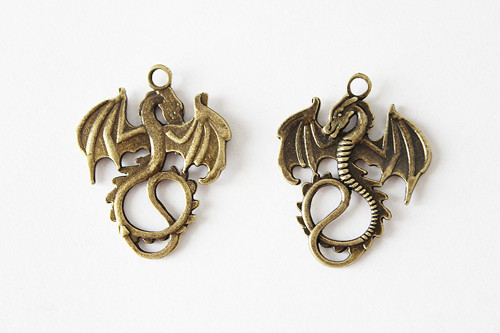 Přívěsek drak - 27x34 mm - starobronz — foto 2