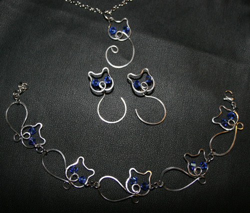 Kočičky - souprava - Swarovski - chirurgická ocel — foto 2