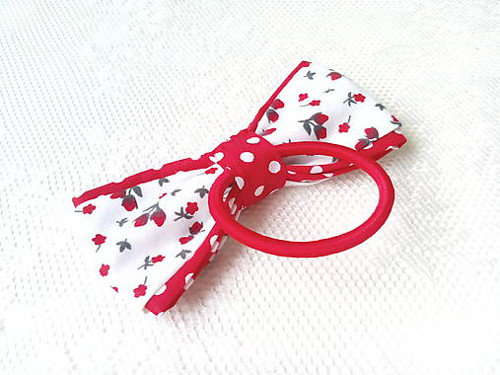Romantic hair bow (white/red/dots/flowers) — foto 2