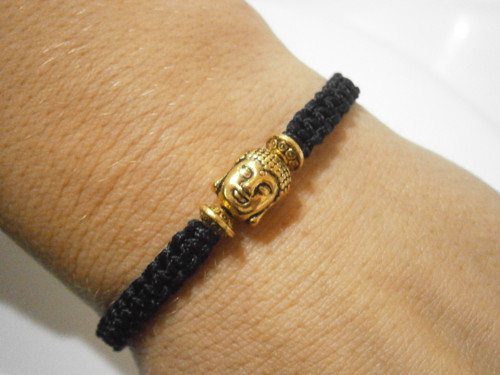 Černý náramek s Buddhou (macramé) - Unisex — foto 2