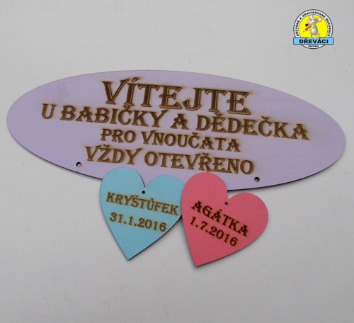 Cedulka "Vítejte u babičky" se srdíčky... KV0166 — foto 2