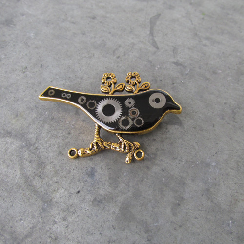 ČERNÝ PTÁČEK, brož, hodinková, steampunk — foto 2