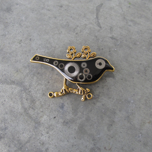ČERNÝ PTÁČEK, brož, hodinková, steampunk — foto 3