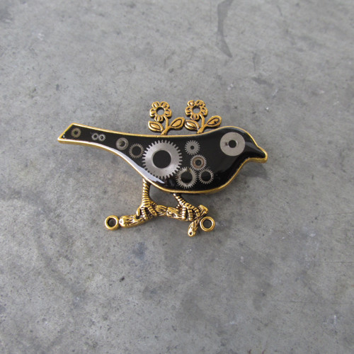 ČERNÝ PTÁČEK, brož, hodinková, steampunk — foto 4