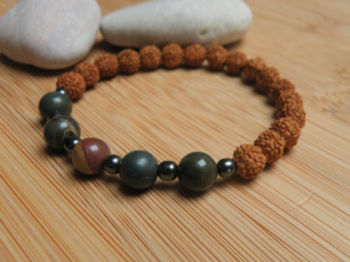 Náramek - rudraksha / jaspis — foto 2