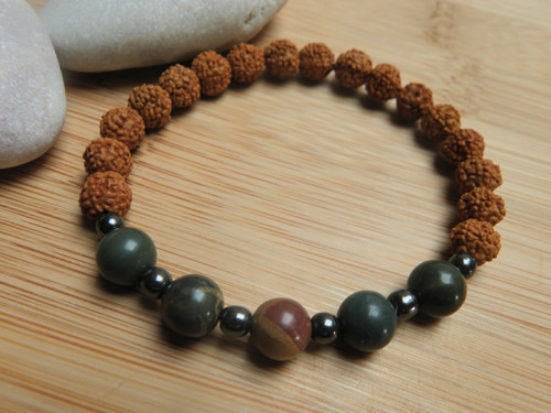 Náramek - rudraksha / jaspis — foto 3