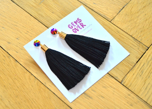 Náušnice Gold Long Black Tassel — foto 2