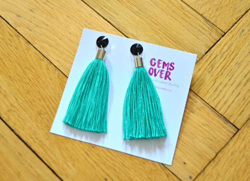 Náušnice Long Black Mint Tassel — foto 3