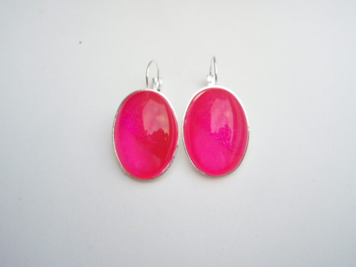 Pink oválky, postříbřené - náušnice — foto 2