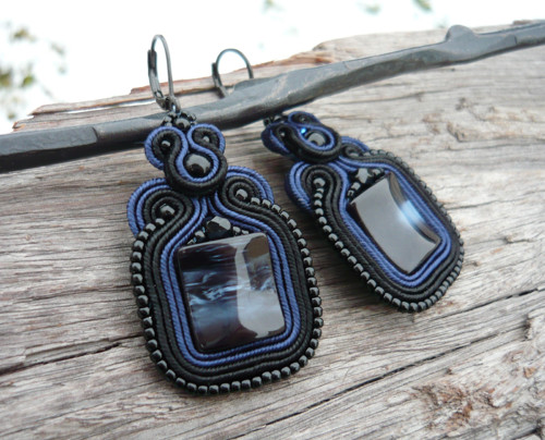 Soutache náušnice Deep Black Sea — foto 2