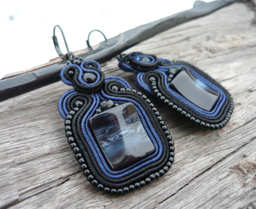 Soutache náušnice Deep Black Sea — foto 3
