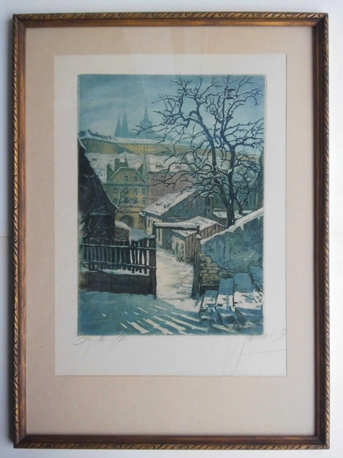 Pohled na Pražský hrad (lept v rámu) — foto 2