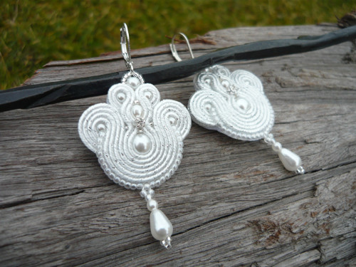 Soutache náušnice Svatební perličkové — foto 2