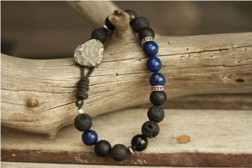 Pánsky boho náramok lapis lazuli, onyx, láva — foto 2