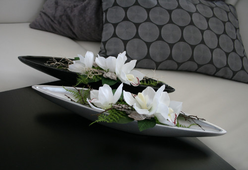 Keramická lodička s orchidejemi - black and silver — foto 2