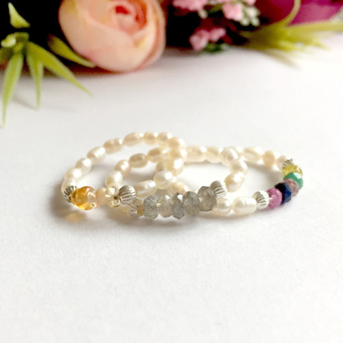 Sada 3v1 prsteňov s drahokamami, perly, ag925 — foto 2