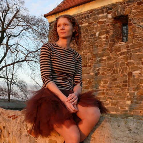 Hnědá tylová sukně - cípatá — foto 3