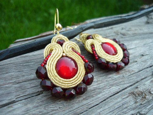 Soutache náušnice Bordó&Gold — foto 2