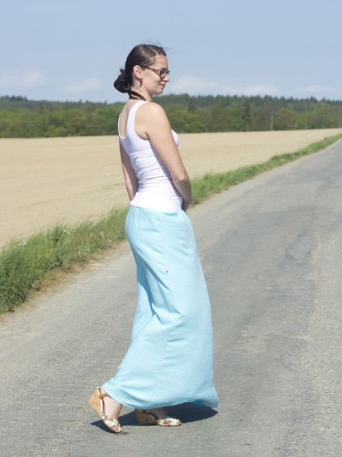 Maxi sukně lněná tyrkysová — foto 2