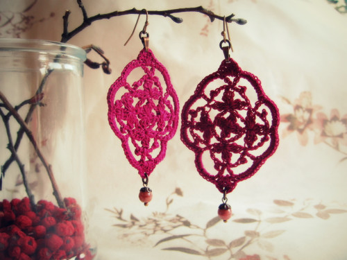 Ornament fuschia - háčkované náušnice — foto 2