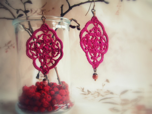 Ornament fuschia - háčkované náušnice — foto 3